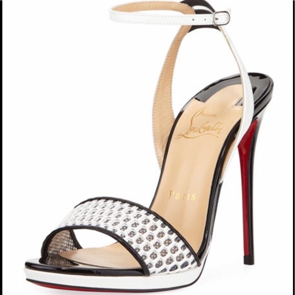 CHRISTIAN LOUBOUTIN DISCOPORT MESH STRAPPY HEELS